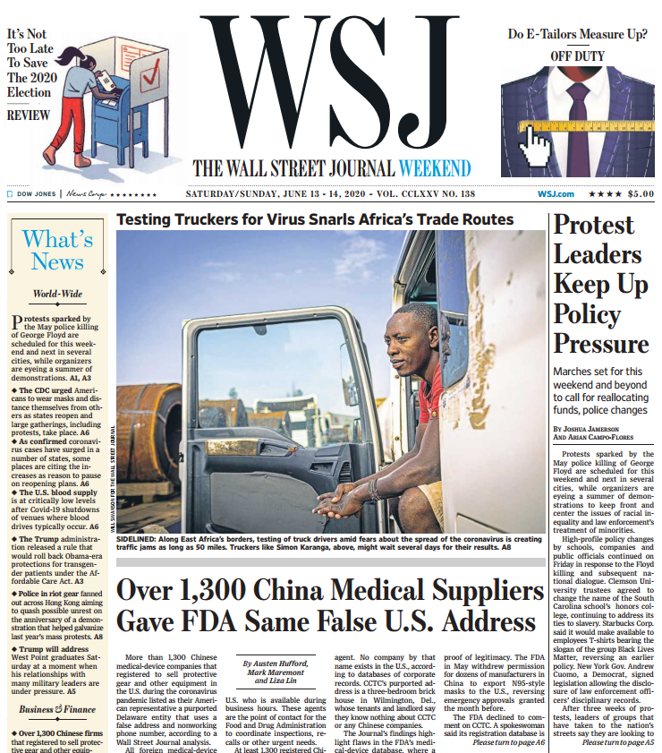 THE WALL STREET JOURNAL JUN 13&14, 2020
